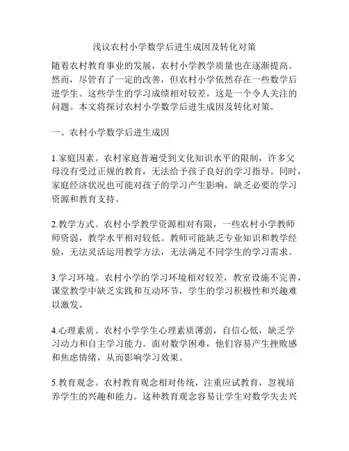 浅议农村小学数学后进生成因及转化对策