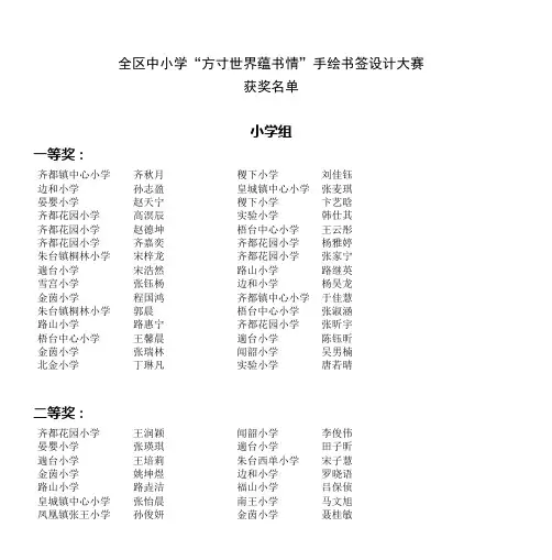 全区中小学“方寸世界蕴书情”手绘书签设计大赛