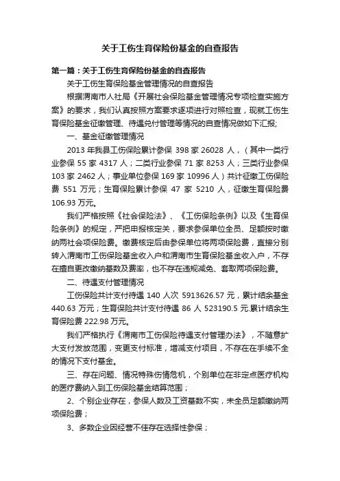 关于工伤生育保险份基金的自查报告