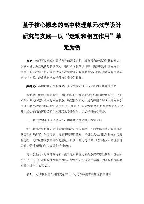 基于核心概念的高中物理单元教学设计研究与实践—以“运动和相互作用”单元为例