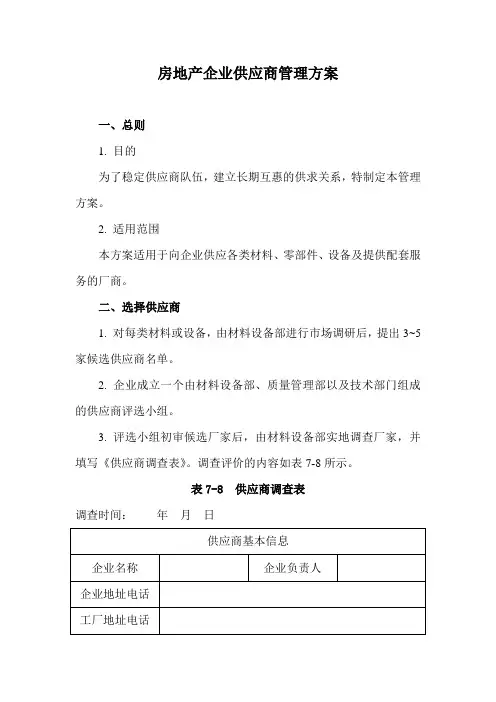 房地产企业供应商管理方案