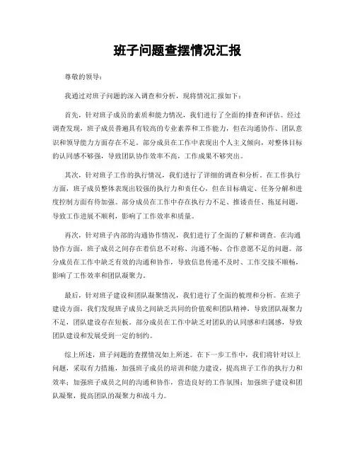 班子问题查摆情况汇报