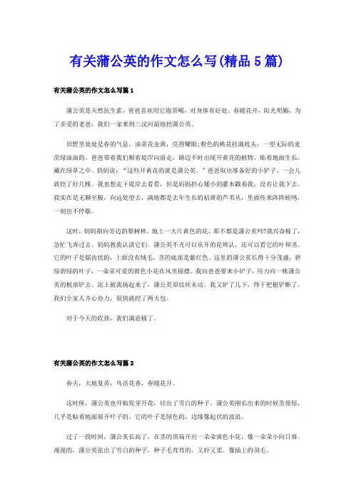 有关蒲公英的作文怎么写(精品5篇)