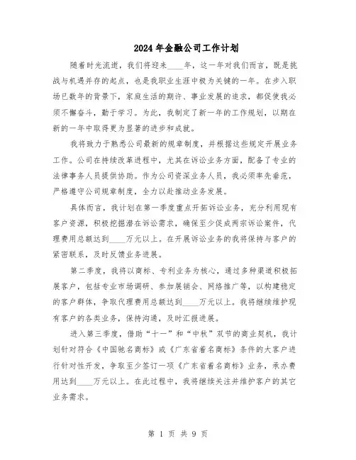 2024年金融公司工作计划（五篇）