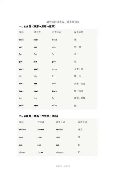 最全动词过去式、过去分词表