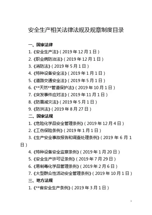资料1：安全生产相关法律法规及规定要求目录.doc