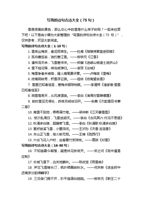 写雪的诗句古诗大全（75句）