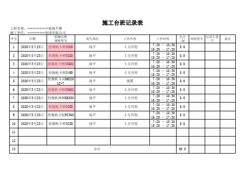 施工机械台班记录表