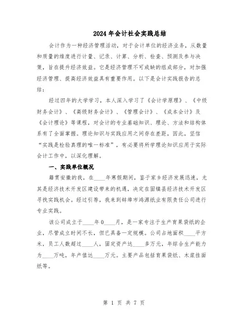 2024年会计社会实践总结（3篇）