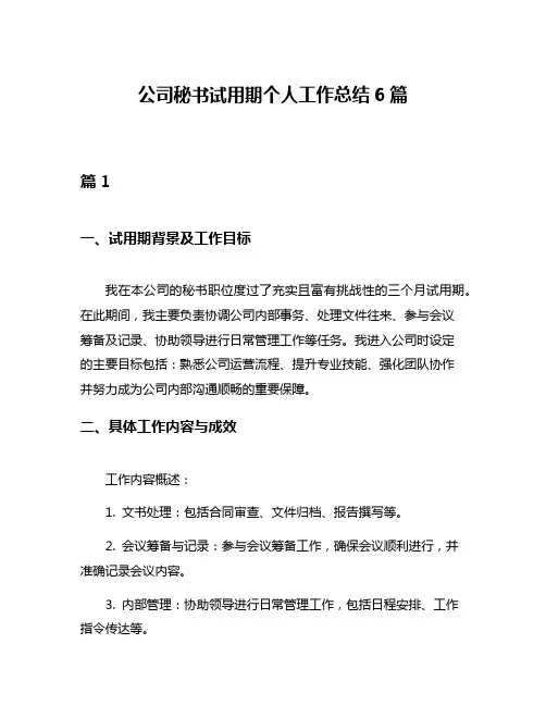 公司秘书试用期个人工作总结6篇
