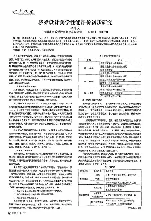 桥梁设计美学性能评价初步研究