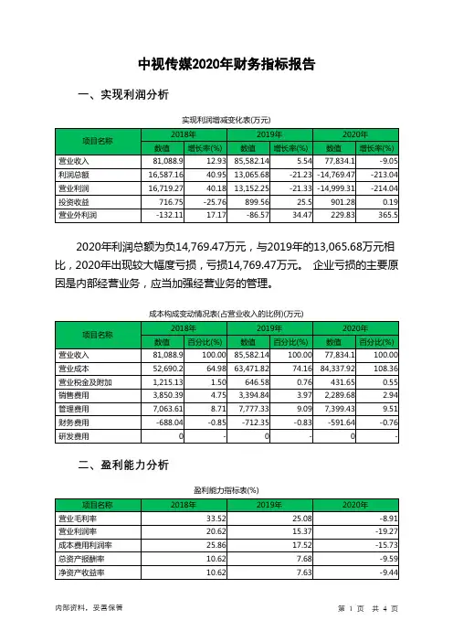中视传媒2020年财务指标报告
