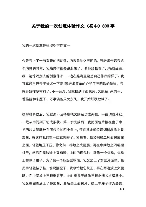 关于我的一次创意体验作文(初中)800字