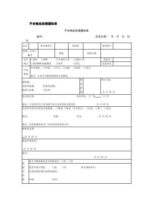 不合格品处理通知单