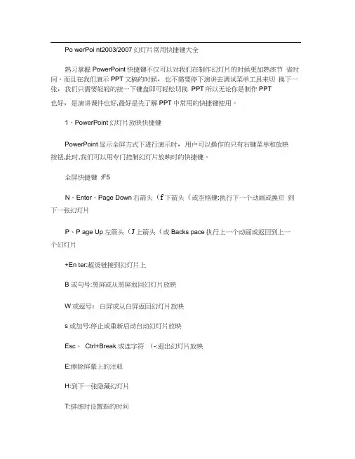 PowerPoint幻灯片常用快捷键大全.