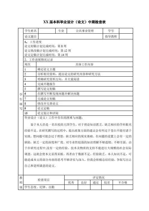 论文中期检查表