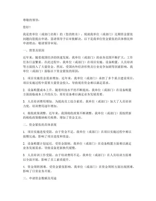 请求解决资金的申请报告