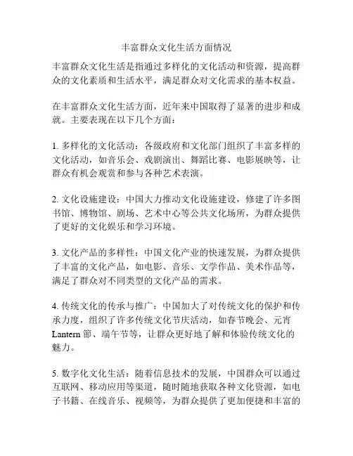 丰富群众文化生活方面情况