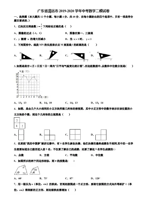 广东省清远市2019-2020学年中考数学二模试卷含解析