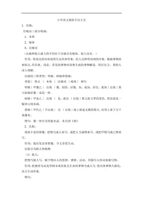 小学三年级语文下册知识集锦之修辞手法