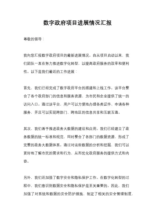 数字政府项目进展情况汇报