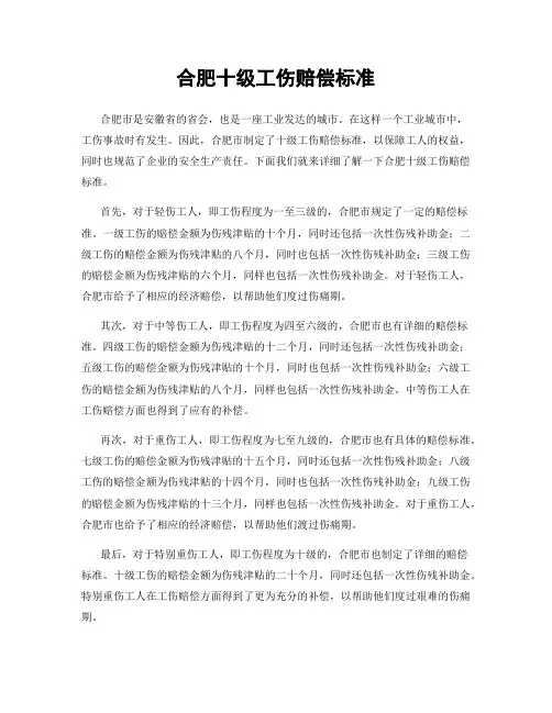 合肥十级工伤赔偿标准