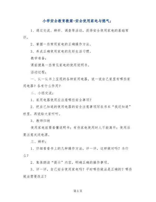 小学安全教育教案-安全使用家电与燃气