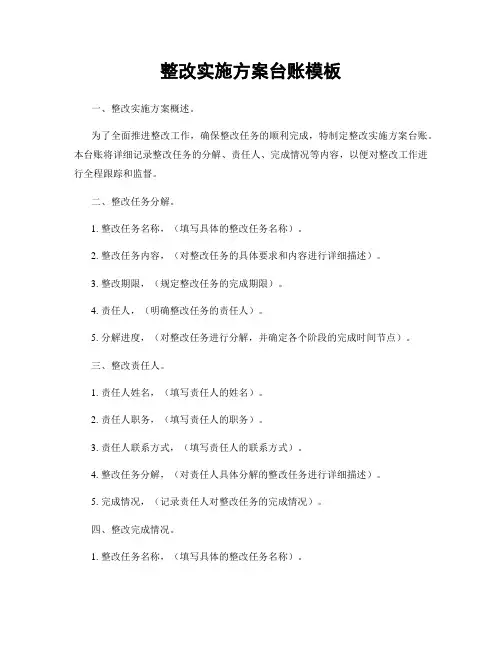 整改实施方案台账模板