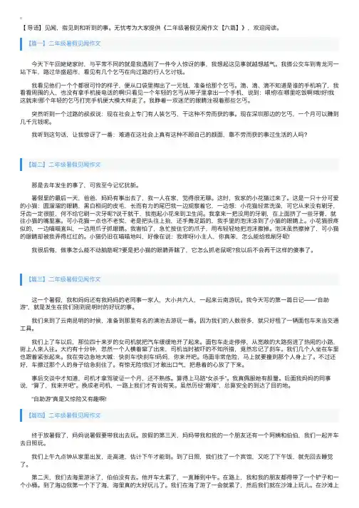 二年级暑假见闻作文【六篇】