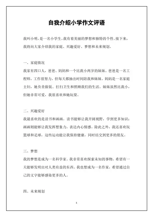 自我介绍小学作文评语