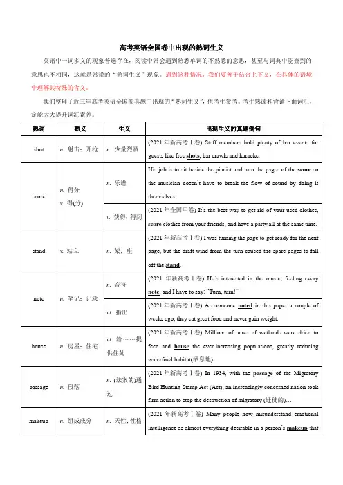 专题5 高考英语全国卷中出现的熟词生义-2023年高考英语真题分项功能词汇专项突破