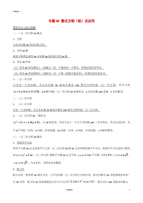 中考数学黄金知识点系列专题06整式方程组及应用