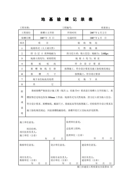 地基验槽记录表(五方盖章)