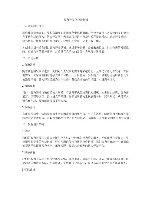 智力开发创业计划书