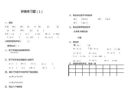 幼儿园大班拼音练习题