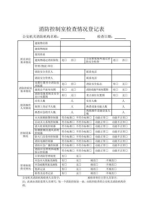 消防控制室检查情况登记表