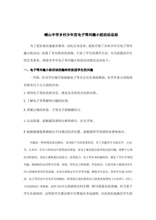 峨山中学乡村少年宫电子琴兴趣小组活动总结