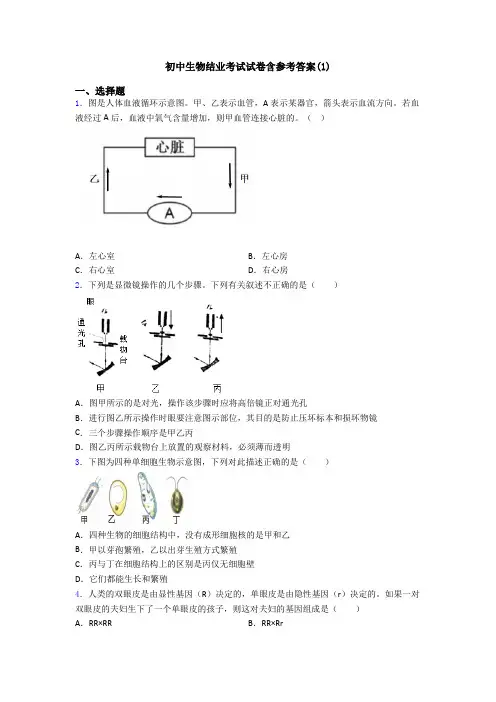 初中生物结业考试试卷含参考答案(1)