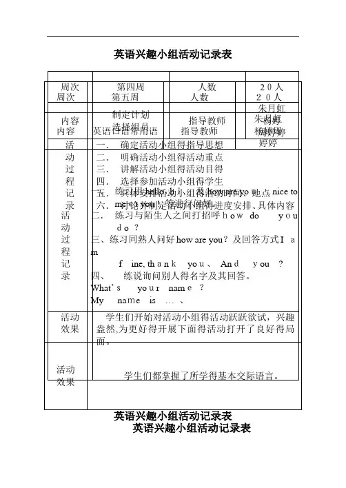 英语活动小组活动记录表