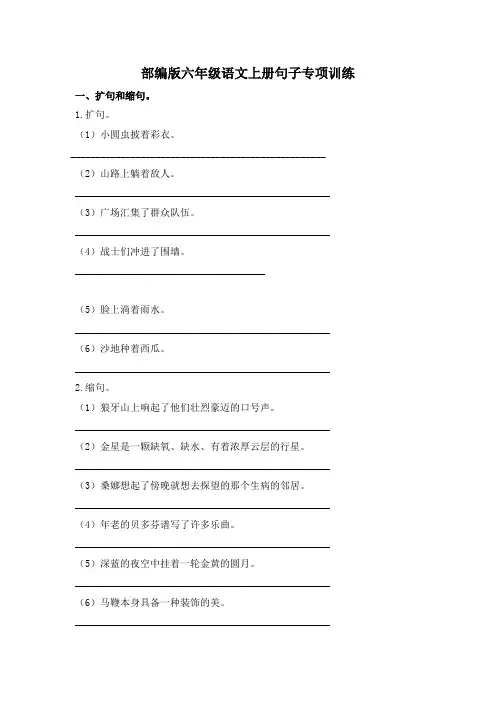 部编版六年级语文上册句子专项训练 含答案
