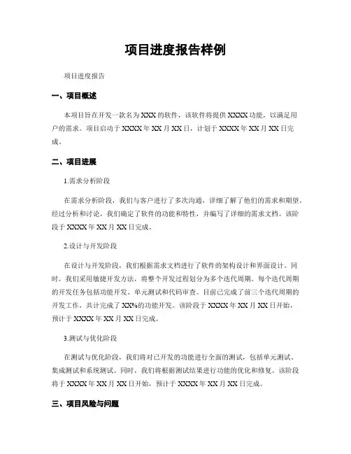 项目进度报告样例