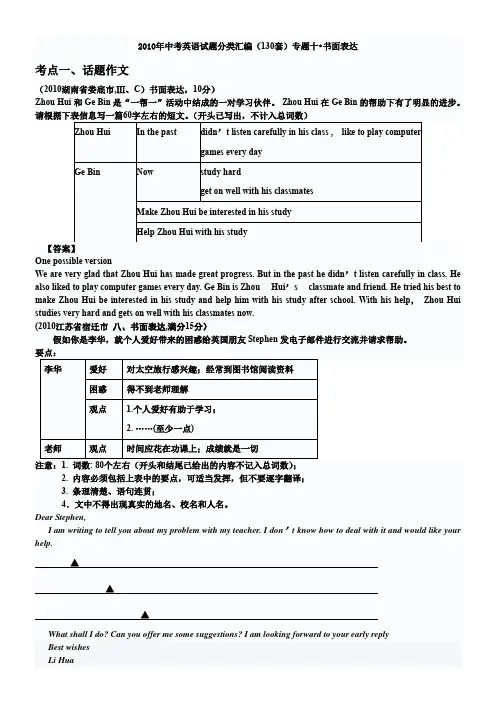 2010年中考英语试题分类汇编书面表达2