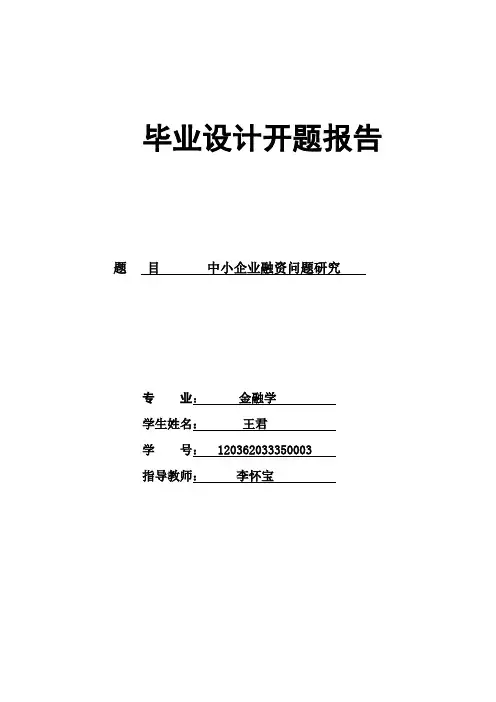 我国中小企业融资问题探讨开题报告