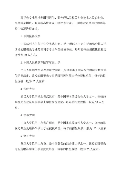 全国开设眼视光专业的院校历年招生情况