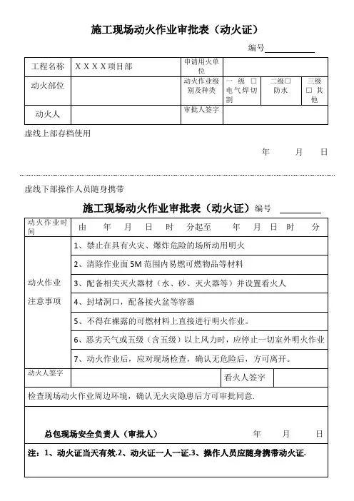 施工现场动火作业审批表