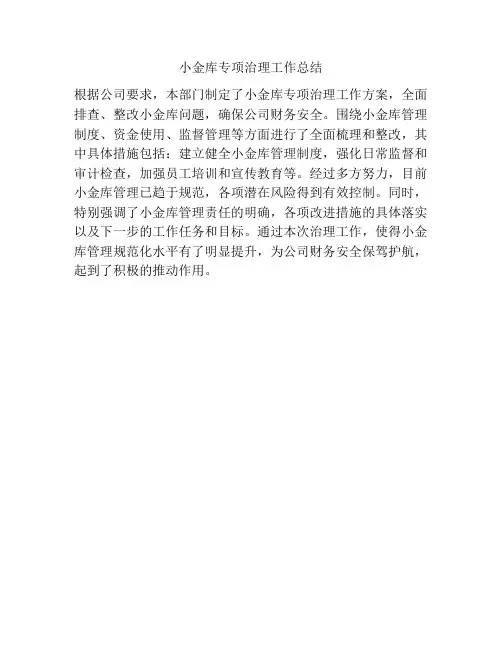小金库专项治理工作总结