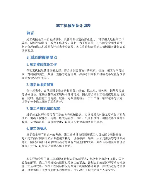 施工机械配备计划表