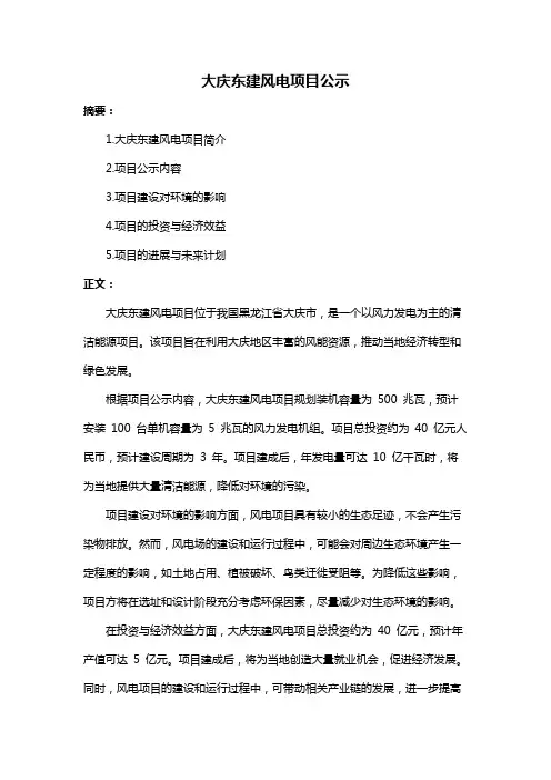 大庆东建风电项目公示