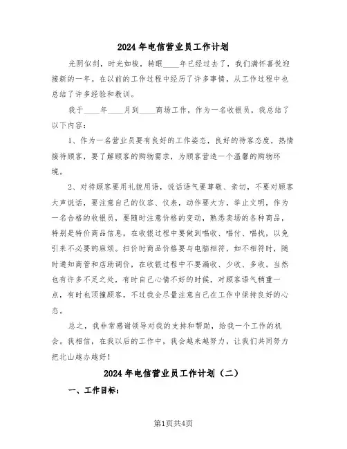 2024年电信营业员工作计划(二篇)