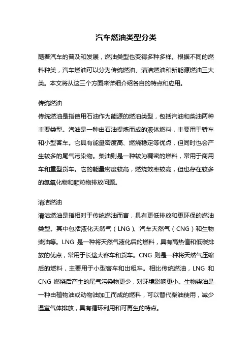 汽车燃油类型分类